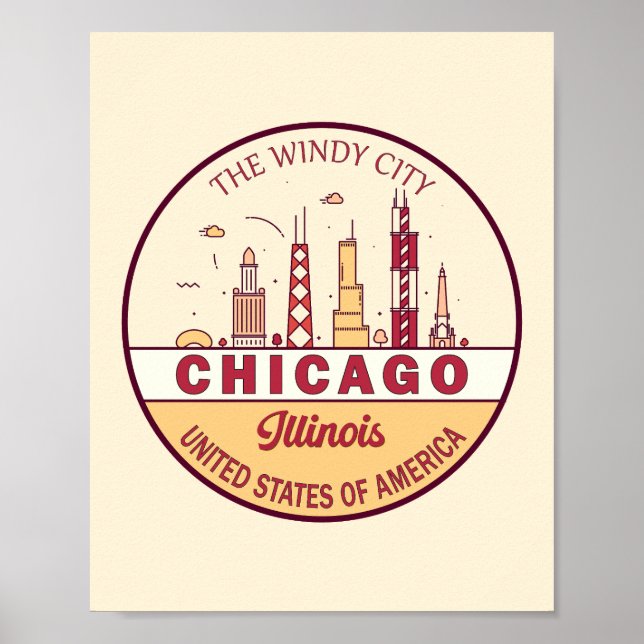 Chicago Illinois City Skyline Emblem Poster (Framsidan)