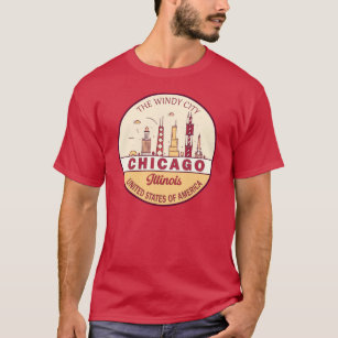 Chicago Illinois City Skyline Emblem T Shirt