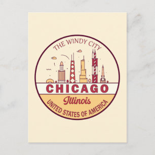 Chicago Illinois City Skyline Emblem Vykort