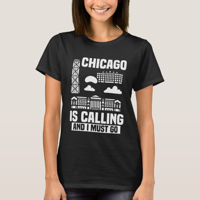 Chicago Illinois City Skyline Map Travel T Shirt (Framsida)
