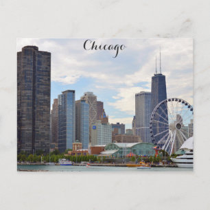 Chicago Illinois City Skyline Navy Pier Photo Vykort