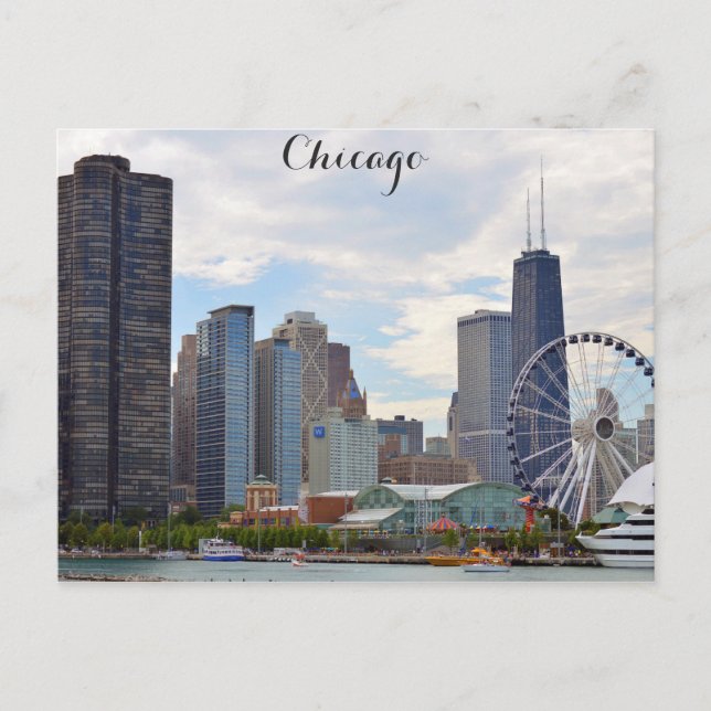Chicago Illinois City Skyline Navy Pier Photo Vykort (Framsida)