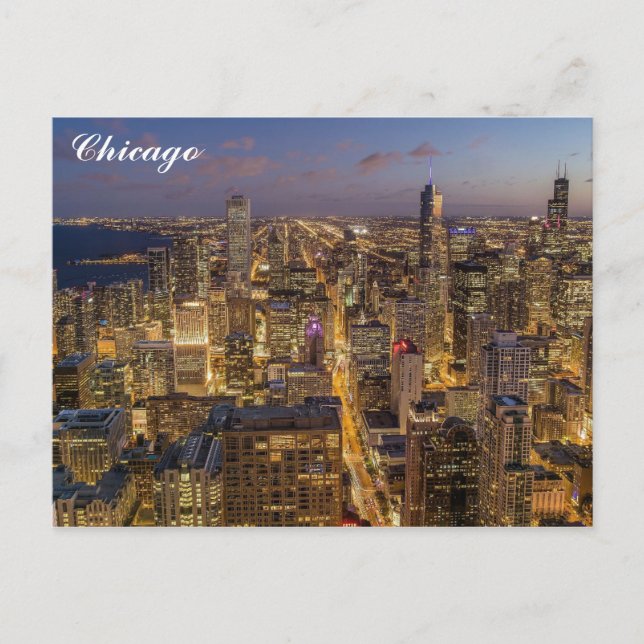 Chicago Illinois City Skyline på Night Vykort (Framsida)