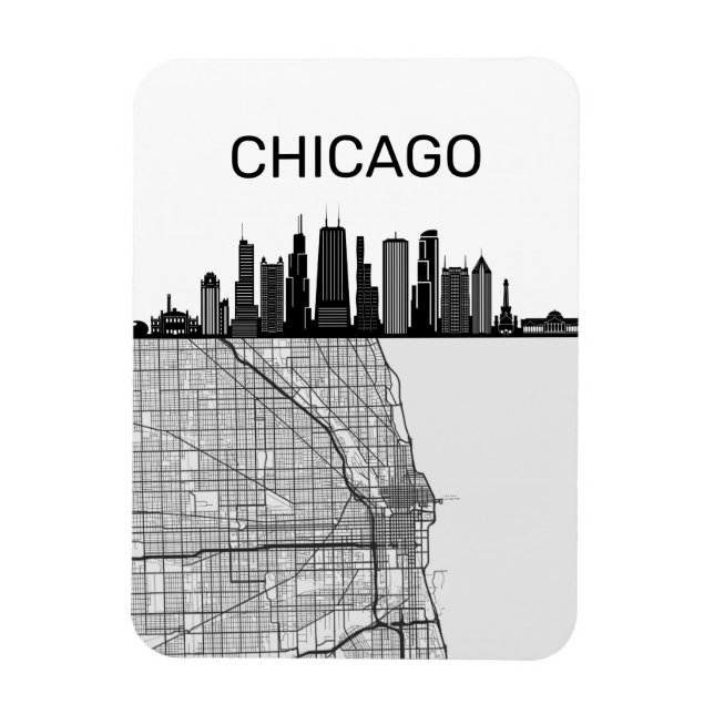 Chicago Illinois City Skyline With Karta Magnet (Vertikal)