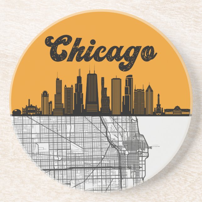 Chicago Illinois City Skyline With Karta Underlägg (Framsidan)