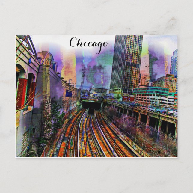 Chicago Illinois Colorful Abstrakt City Vykort (Framsida)
