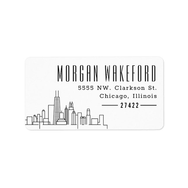 Chicago, Illinois Deco Skyline Large Adressetikett (Framsidan)