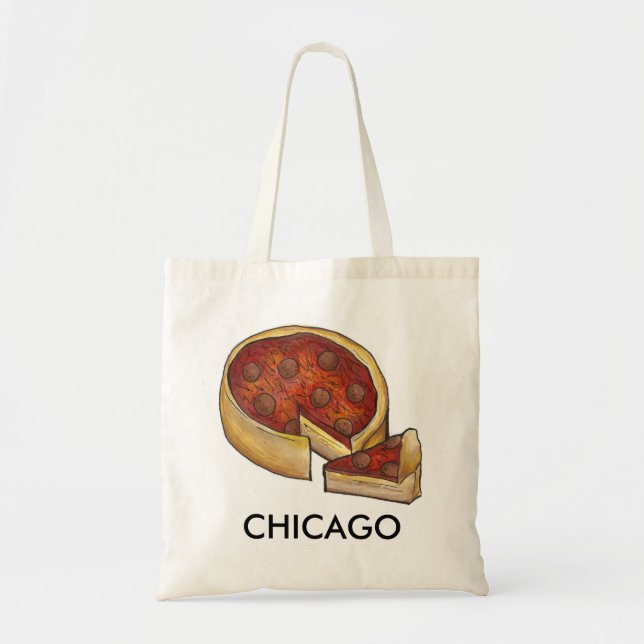 Chicago Illinois Deep Dish Pepperoni Cheese Pizza Tygkasse (Framsidan)