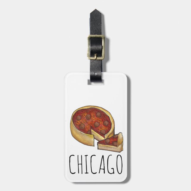 Chicago Illinois Deep Dish Pepperoni Pizza Paj Bagagebricka (Vertikal Framsida)