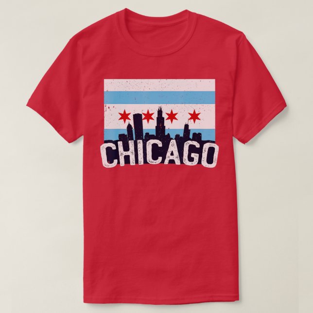 Chicago Illinois Flagga City Skyline Chi Town Prid T Shirt (Design framsida)