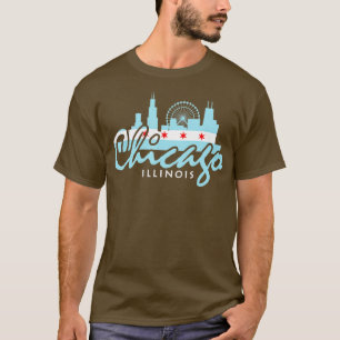 Chicago Illinois Flagga s Vintage Skyline Manar Wo T Shirt