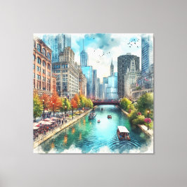 Chicago Illinois Flod Väggkonst Canvastryck