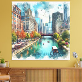 Chicago Illinois Flod Väggkonst  Canvastryck