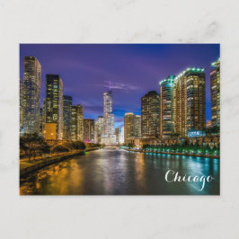 Chicago Illinois Flodskylinje på natten Foto Vykort