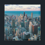 Chicago Illinois flygvy cityscape på morgonen Magnet<br><div class="desc">Chicago Illinois flygvy cityscape på morgonen. Perfektens gåva till hem,  kontor eller dekoration. Se även de andra underbara produkterna!</div>