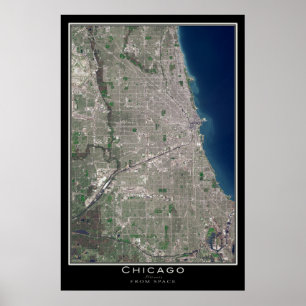 Chicago Illinois från Space Satellite Karta Poster