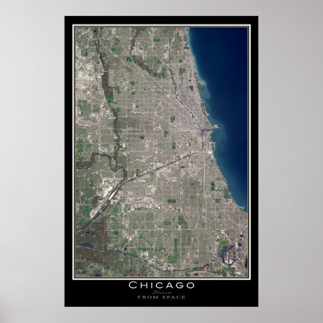 Chicago Illinois från Space Satellite Karta Poster (Framsidan)