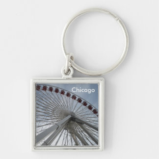 Chicago Illinois Fyrkantig Silverfärgad Nyckelring