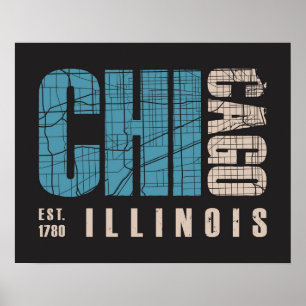 Chicago, Illinois Graphic Karta Poster