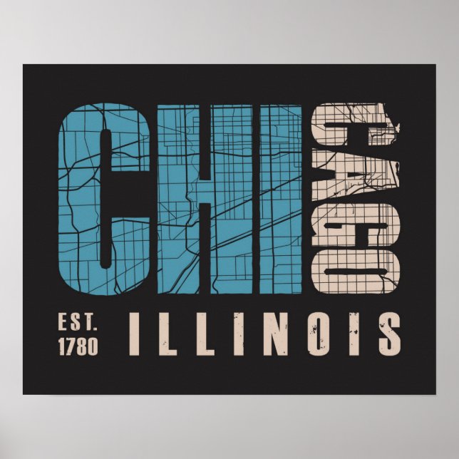 Chicago, Illinois | Graphic Karta Poster (Framsidan)