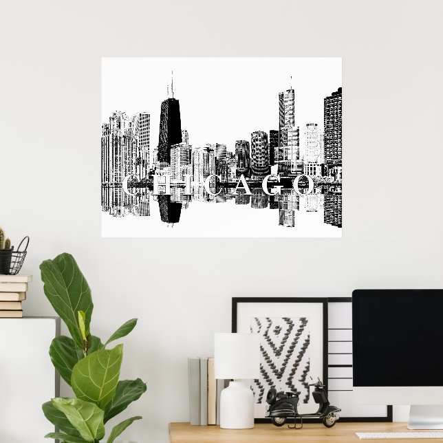 Chicago, Illinois i svartvitt Poster (Hemmakontoret)