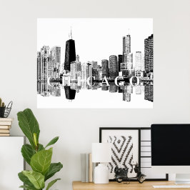 Chicago, Illinois i svartvitt Poster