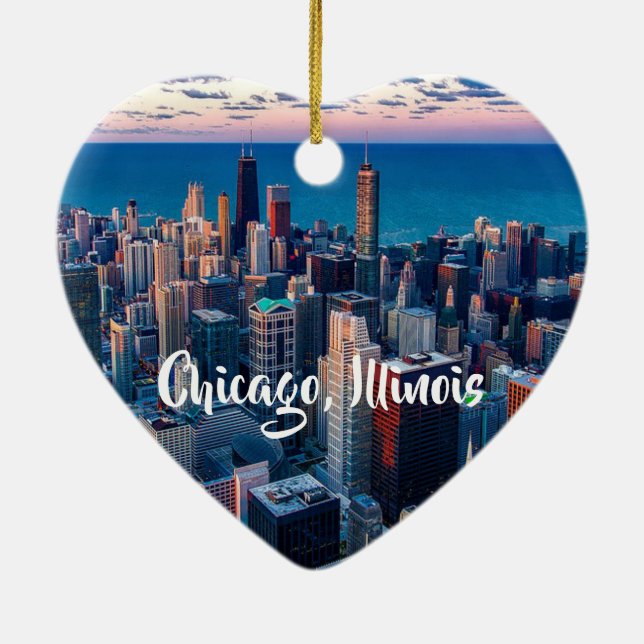 Chicago, Illinois jul Keepsak Souvenir Julgransprydnad Keramik (Baksidan)
