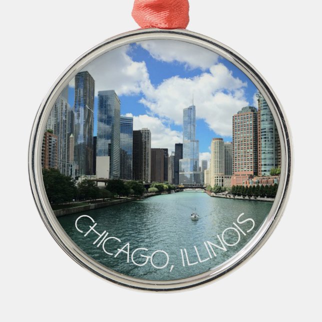 Chicago, Illinois jul Keepsak Souvenir Julgransprydnad Metall (Framsidan)