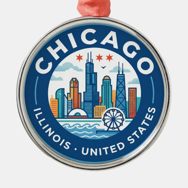 Chicago Illinois Julgransprydnad Metall (Framsidan)