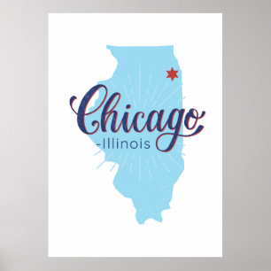 Chicago Illinois Karta Poster