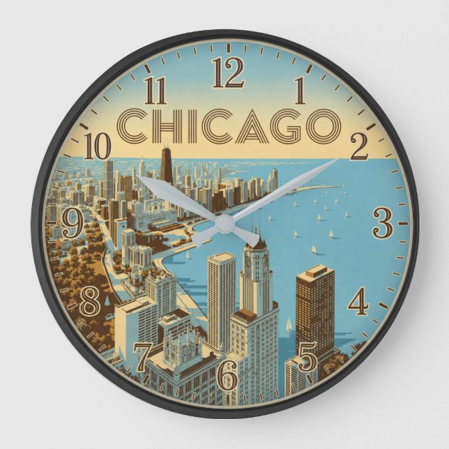 Chicago Illinois Lakefront Skyline Stor Klocka (Framsida)