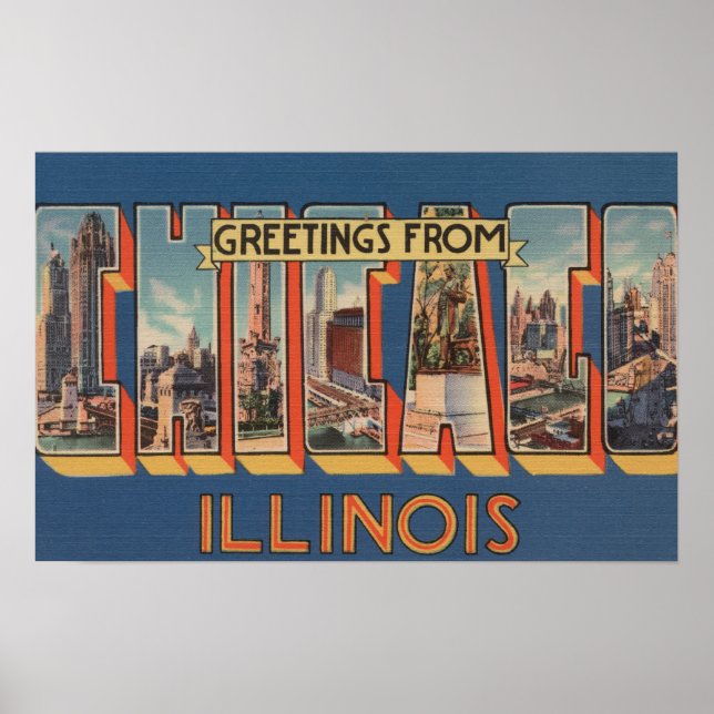 Chicago, Illinois - Large Brev Scenes Poster (Framsidan)