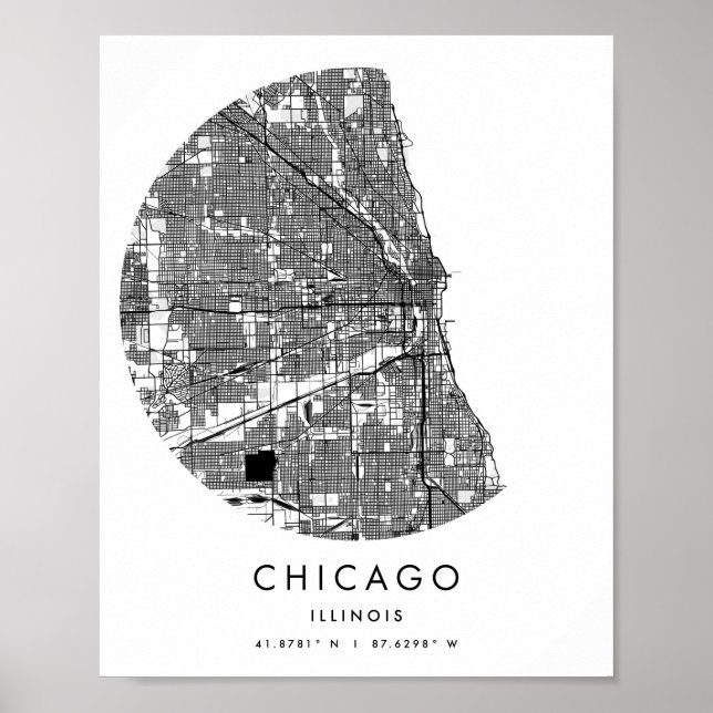 Chicago Illinois Minimal Modern Circle Street Kart Poster (Framsidan)