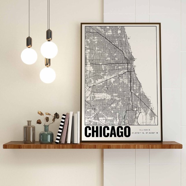 Chicago Illinois Minimalist Karta Art Poster (Skapare uppladdad)
