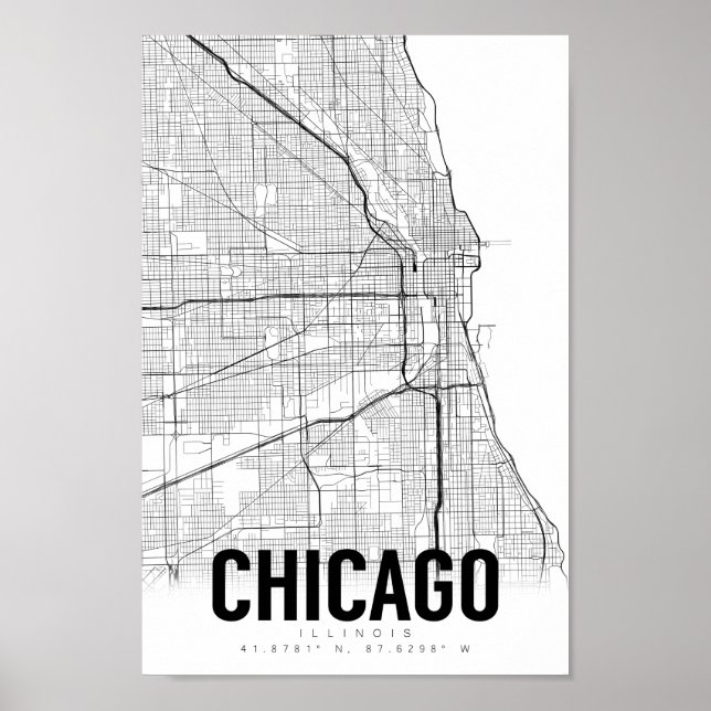 Chicago Illinois Minimalist Karta Art Poster (Framsidan)