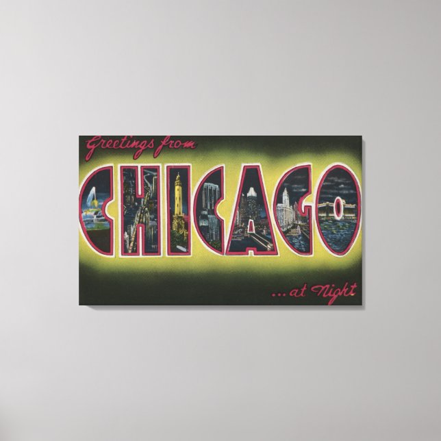Chicago, Illinois (Natt) Canvastryck (Framsida)