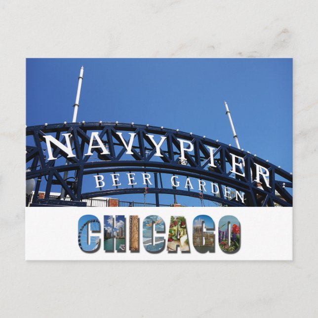 Chicago Illinois Navy Pier Sign Vykort (Framsida)