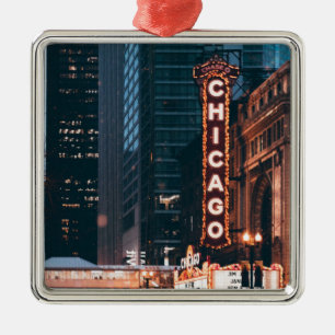 Chicago Illinois Neon Sign på natten Julgransprydnad Metall