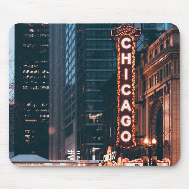 Chicago Illinois Neon Sign på natten Musmatta (Framsidan)