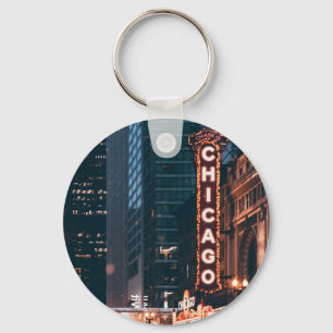 Chicago Illinois Neon Sign på natten Nyckelring