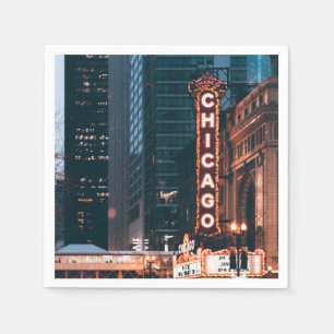 Chicago Illinois Neon Sign på natten Pappersservett