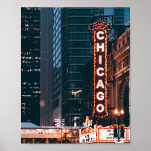 Chicago Illinois Neon Sign på natten Poster