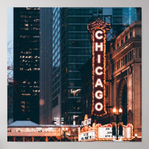 Chicago Illinois Neon Sign på natten Poster