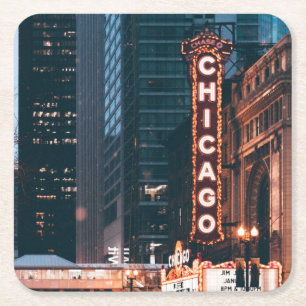 Chicago Illinois Neon Sign på natten Underlägg Papper Kvadrat