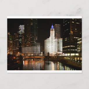 Chicago Illinois Night Skyline Travel-postkort Vykort