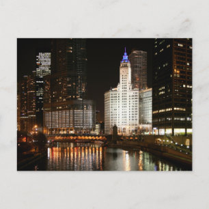 Chicago Illinois Night Skyline Travel-postkort Vykort