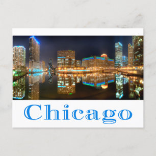 Chicago Illinois Night Skyline Travel-postkort Vykort