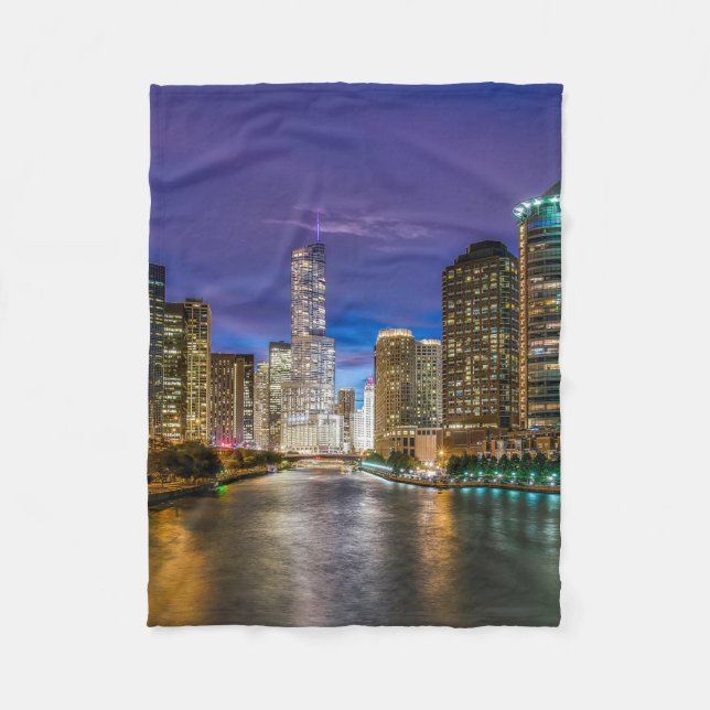 Chicago Illinois på natten Fleecefilt (Framsidan)
