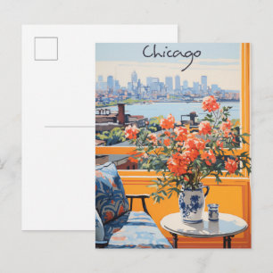 Chicago Illinois Resa Stad Måleri Estetik Vykort