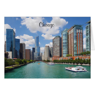 Chicago Illinois River City Skyline Travel Photo Hälsningskort